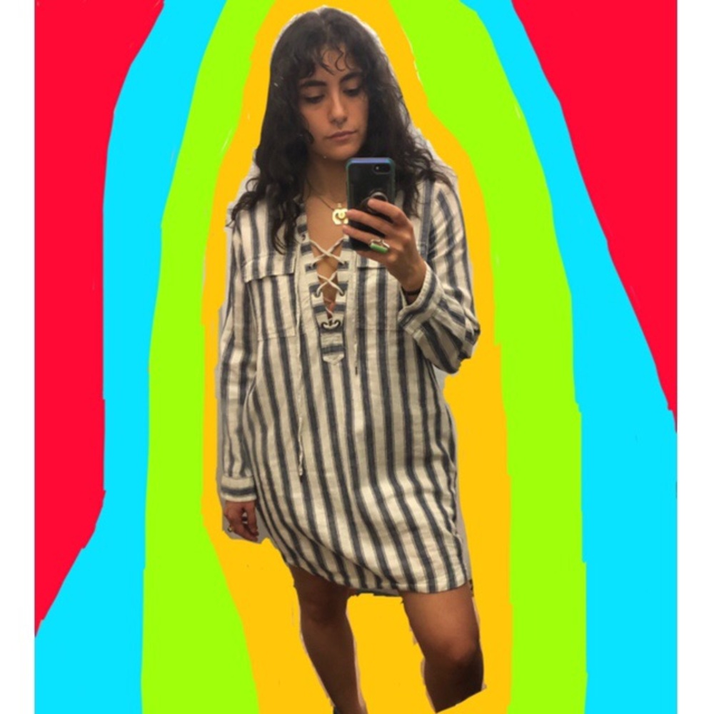 White and blue stripped Madewell dress